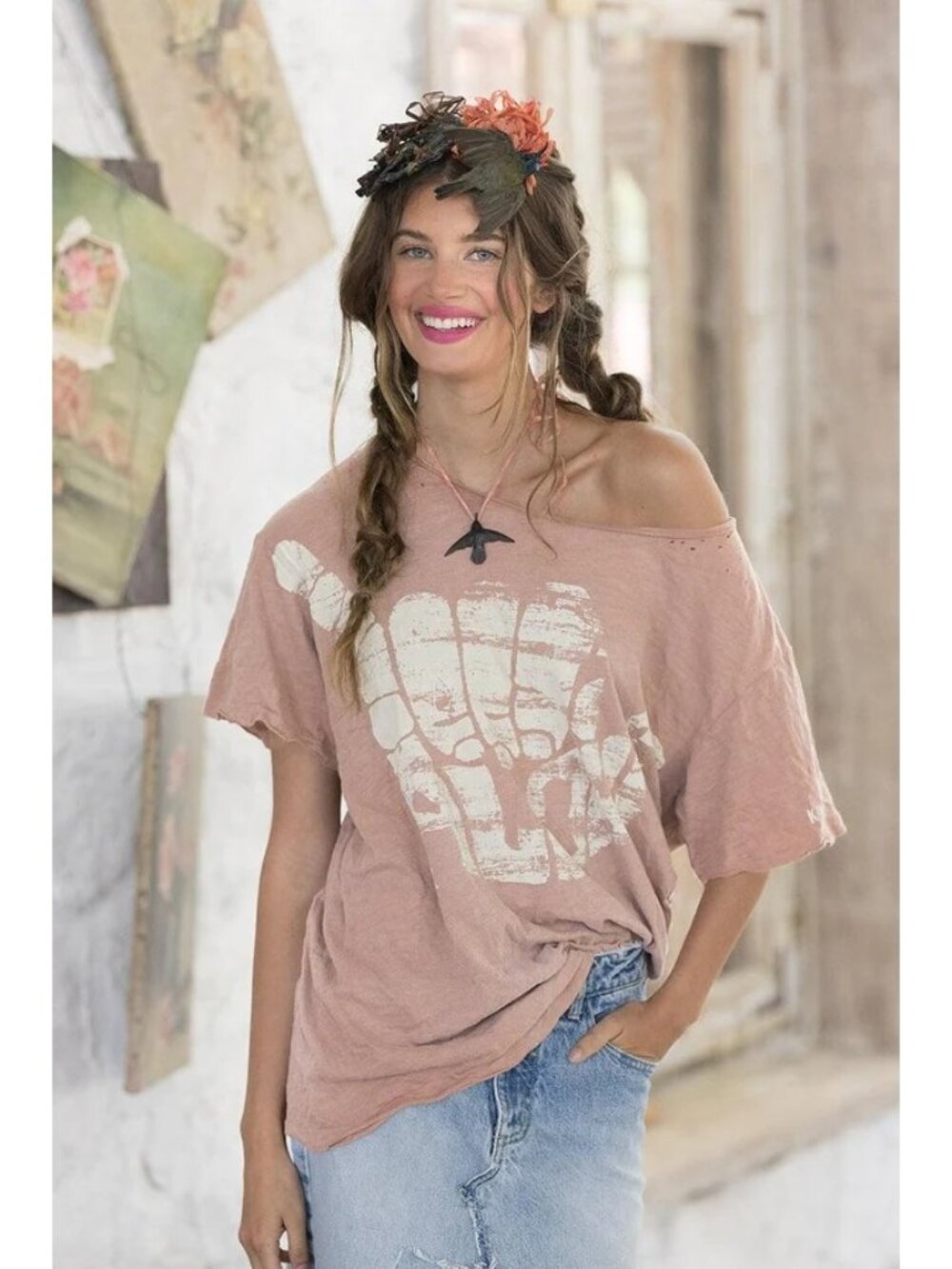 Magnolia Pearl Hang Loose Boyfriend Tee Distressed Hand-Faded Cotton Jersey